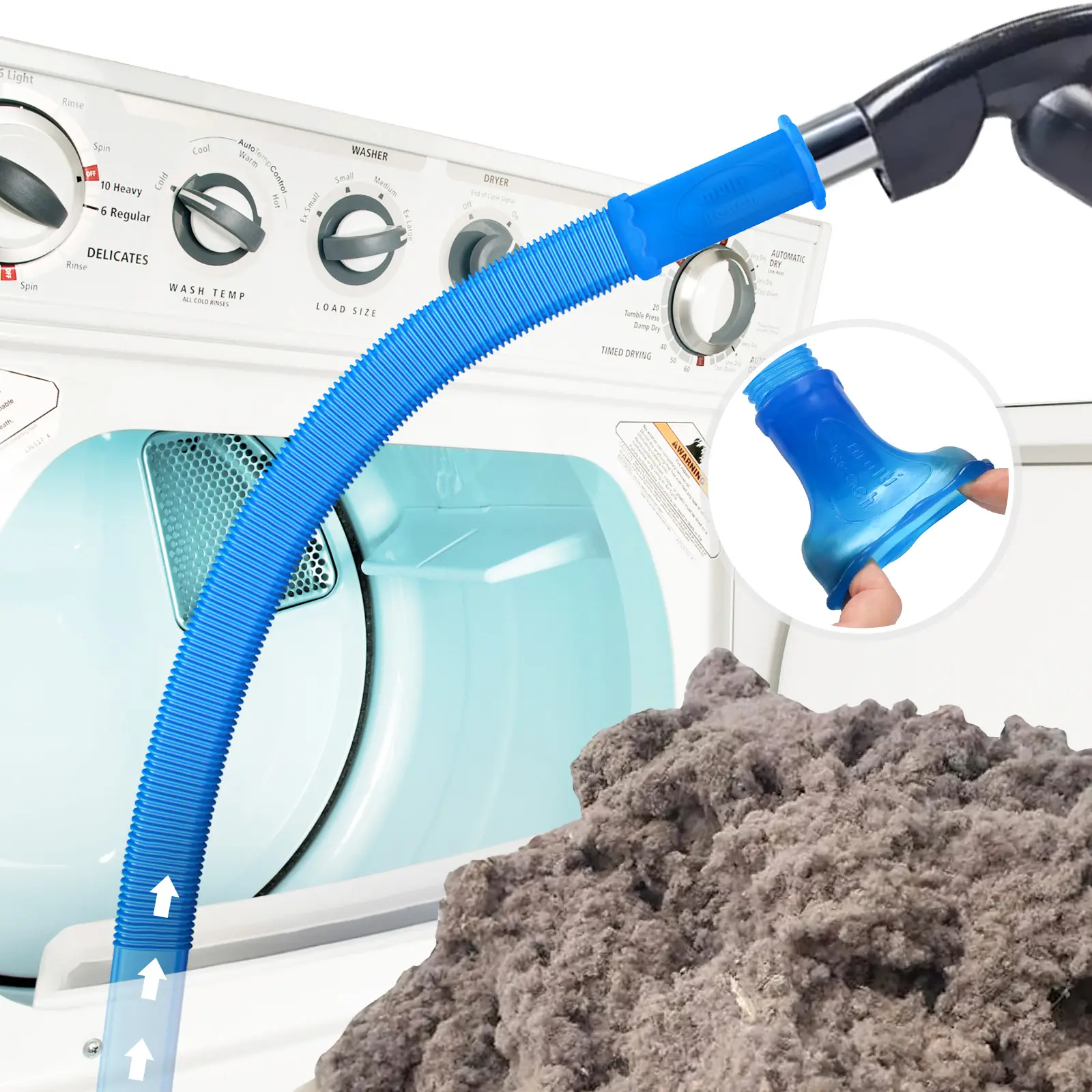 Summer Dryer Vent Cleaner Kit, Vacuum Attachment with Stretch Universal Connector, Lint Remover Vacuum Hose for Household Dryers (Blue)