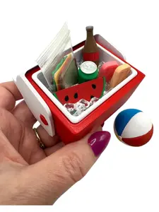 Mini 3D Printed Cooler 2 Color Options w/ Ice, Popsicles, Sandwich, Sodas, Drinks, Watermelon, Beach Ball- Miniature Spring Summer Miniverse, Desktop Decor Gifts