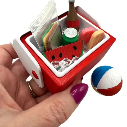 Mini 3D Printed Cooler 6 Color Options w/ Ice, Popsicles, Sandwich, Sodas, Drinks, Watermelon, Beach Ball- Miniature Spring Summer Miniverse, Desktop Decor Gifts