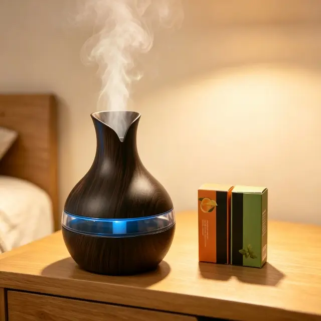 Wood Grain Vase Aroma Diffuser | 2-in-1 Humidifier 300ml, 7 Color Night Light, Remote Control, 35dB Quiet, Auto Shut Off, Bedroom Decor, Housewarming & Holiday Gift fresh