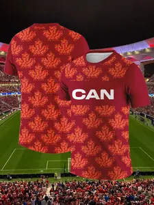 2026 Canada Theme Jersey Maple Leaf Red Tone with “CAN” Lettering Maple Leaf Pattern Print Breathable and Comfortable Ideal for Sports and Everyday Wear