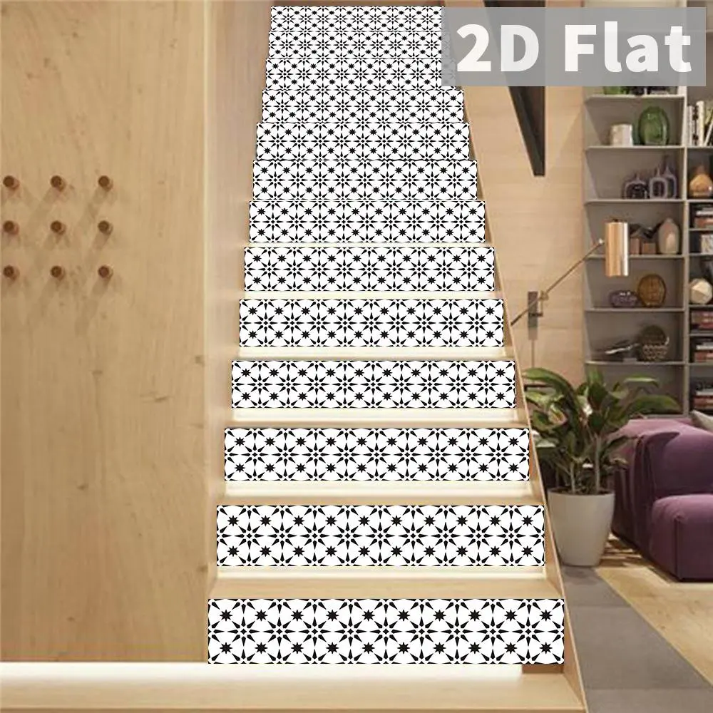 13 Pieces PVC Self-Adhesive Staircase Decoration Stickers, Decorative Decal, Scratch Resistant & Stain Resistant, 7.08 X 39.37 Inches, for Staircase Decor, Home Decor, Wall Art Stickers