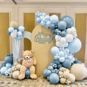 155Pcs Dusty Blue Balloon Arch Garland Kit with Sand White Balloons, Perfect for Baby Shower, Birthday, Wedding, and Gender Reveal Decorations in Dirty Blue
