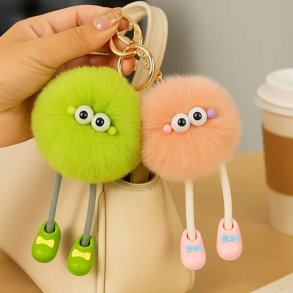Fluffy Keychain – Cute Long-Leg Plush Bag Charm with Shoes – Soft Faux Fur Key Ring for Car, Purse, Backpack, Gifts Pink Green keychain addiction girlfriend anniversary unique  keychains cute jewelry woman school backpack kawaii