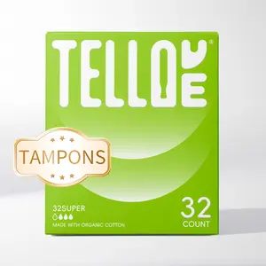 TELLOVE Tampons 32 Count Super Absorbency  Natural Organic Cotton Multipack | Unscented & Leakproof-B fillow