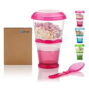 Cereal On the Go Cups Breakfast Drink Cups Portable Yogurt and Cereal To-Go Container Cup (Rose Red) Bottle Drinkware