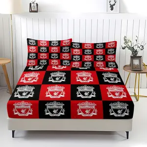 Liverpool Football Team Logo Chessboard Design Bedding Set, Soft Digital Print Bed Sheets, Ideal for Teenagers and Adults Bedroom Decor