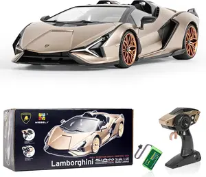 MIEBELY Phthalate-Free Officially Licensed Lamborghini Remote Controlled Car, 1:16 Scale 2WD Brushless 2.4Ghz High-Speed Model Car with 7.4V 500mAh Built-In Cells, LED Lights, 12Km/h Speed, for Ages 6+ (Champagne) tiktokshopspringglowup