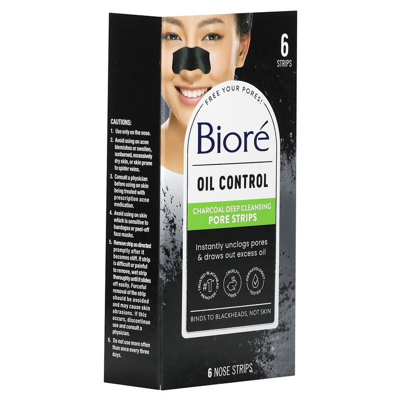 Biore Deep Cleansing Pore Strips, Charcoal, 6 Nose Strips