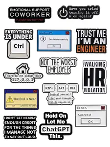 13pcs/set Funny Work IT Programmer Quotes Enamel Pins Computer Keyboard Tech Slogan Windows Error Pop-up Keyboard Shortcuts ChatGPT Alloy BroochesLapel Backpack Badges Trendy Office Worker Gifts for Backpack Clothing Decor