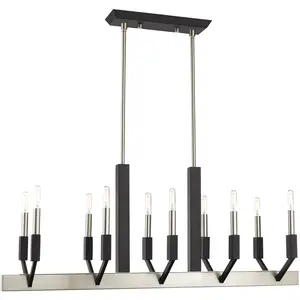 12 inch 10 Light Brushed Nickel & Black Linear Chandelier with Steel base material