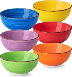 vancasso Bonita Stoneware Soup Bowls, 6-Piece Bowl Set, Salad Bowls, Pasta Bowls, Bowls Set, Multicoloured, Blue