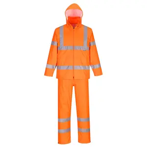 Portwest H448 Hi-Vis Waterproof Rainsuit – Packaway Reflective Safety Rain Suit (Orange/yellow)