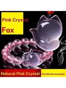 Natural Pink Crystal Fox Bracelet for Women, Peach Blossom Bracelet, Pink Crystal Fox Pendant, Necklace, Pendant, Gift, Party Gift, Preferred