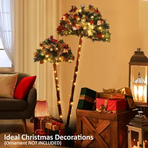 Tropical Style, 5'&6' Dual Height Artificial Palm Tree Christmas Tree with Lush Pine-Needle Tips, Realistic Woven Trunk and Sturdy Coconut Base, Windproof Balanced Structure for Indoor Home, Office, Holiday Inside Party Household Arrangement