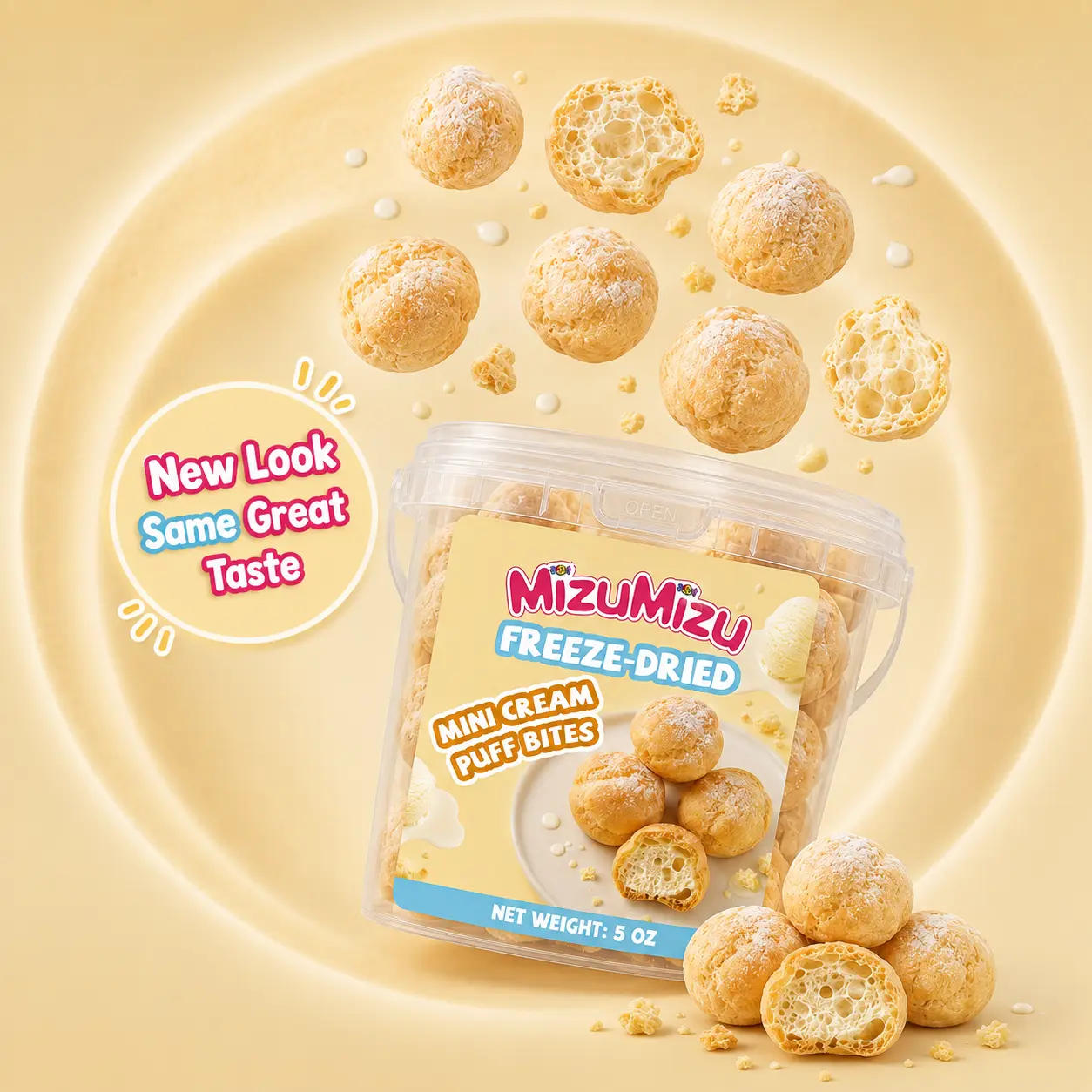 MIZUMIZU Freeze-Dried Mini Cream Puff Bites / Crunchy & Creamy Vanilla Dessert Snack