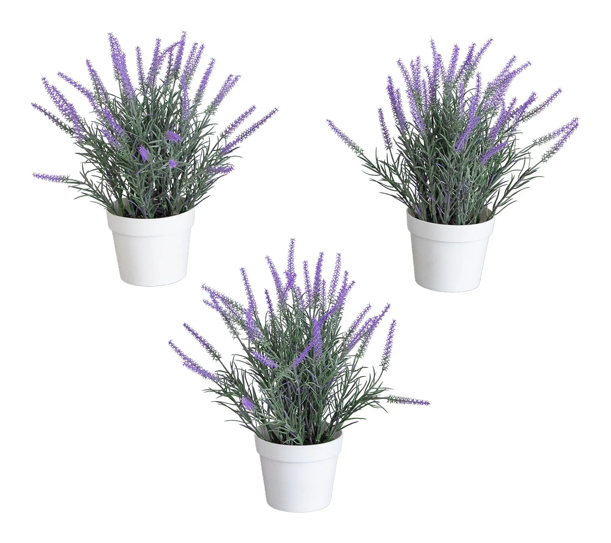Artificial Lavender  in White Pot  - Set of 3 by Nearly Natural