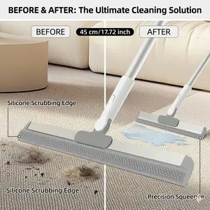 Household Magic Broom Water Scraper Mop Multi-Functional Dry and Wet Dual-Use Bathroom Non-Stick Head Artifact Silicone Water Scraper Range of extension and contraction 75CM-117CM