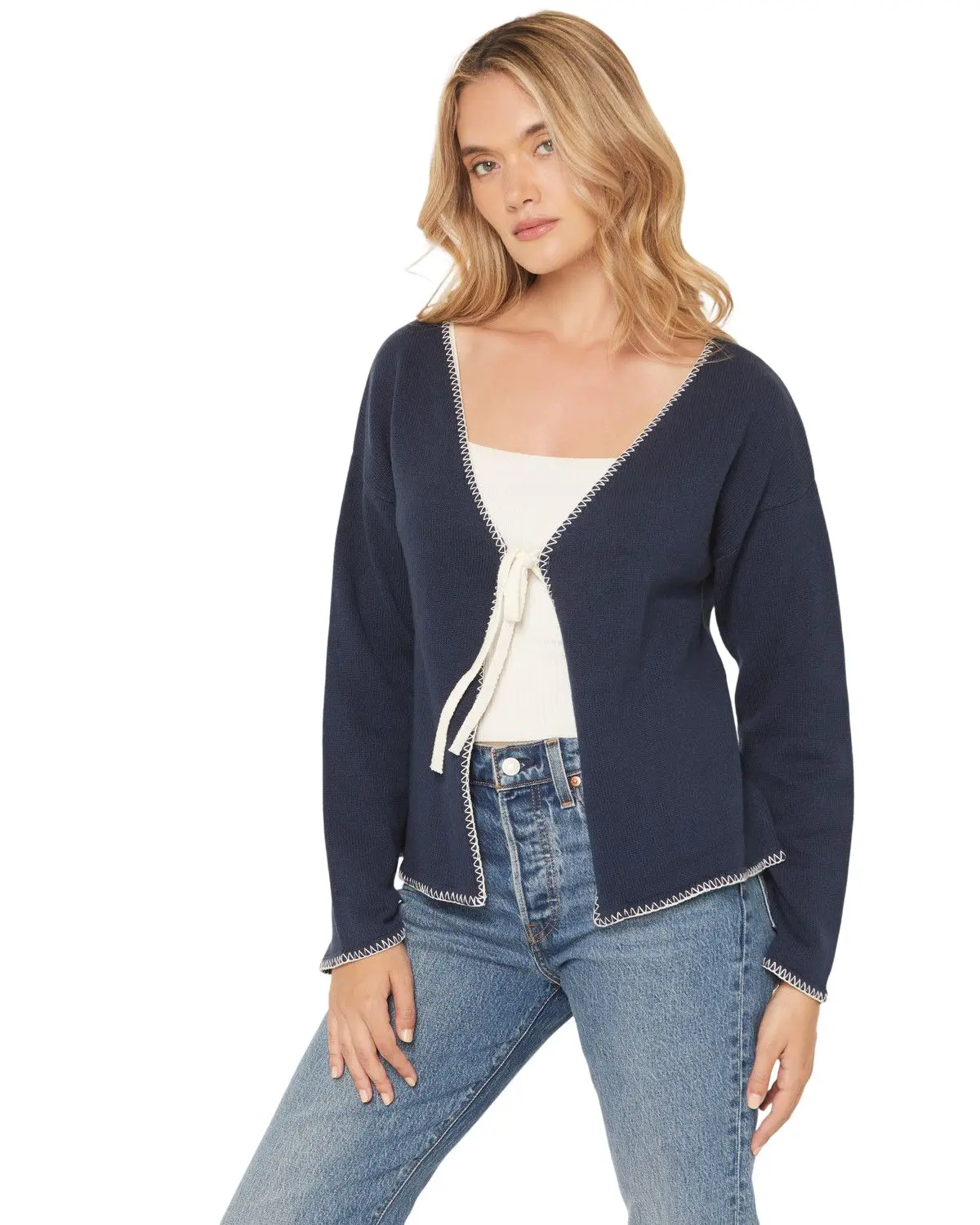 Originality Women's Women'S Whip Stitch Tie Front Sweater - S0539k268ji