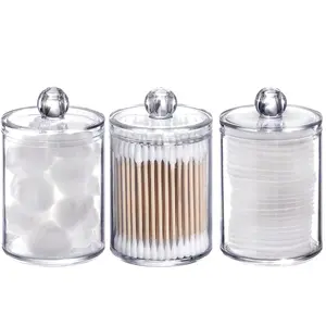 Transparent Cotton Swab Storage Box with Lid, Clear Storage Jar, 10oz Bathroom Organizer, Multi-Functional Cosmetic Holder, Durable Plastic Desktop Rack
