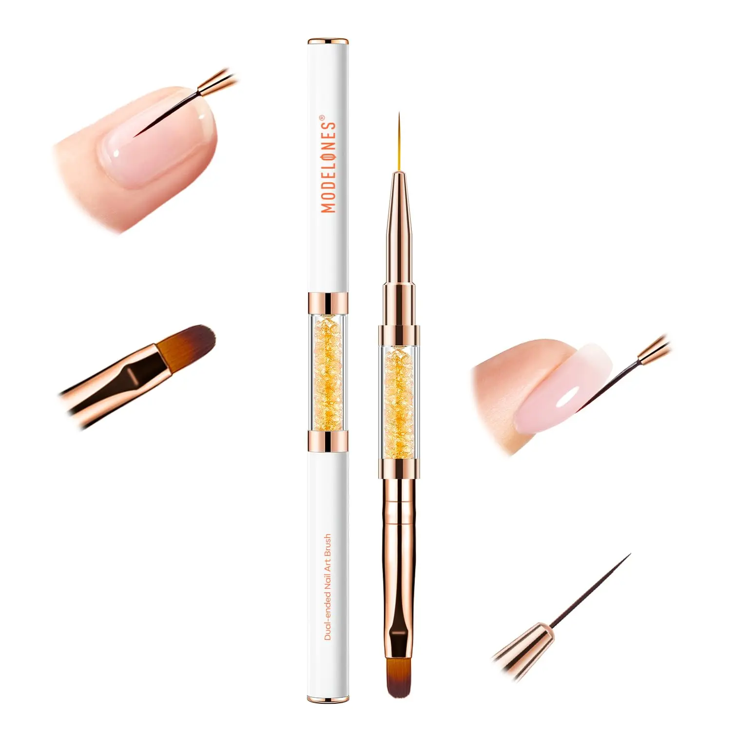 Modelones Builder Gel Brush 2PCS Dual Ended French Tip Brush Liner Cleaning | Nail Extension French Tip Brush Liner Hard Poly Gel Application Cleaning Brush Nail Art Tool for Salon
