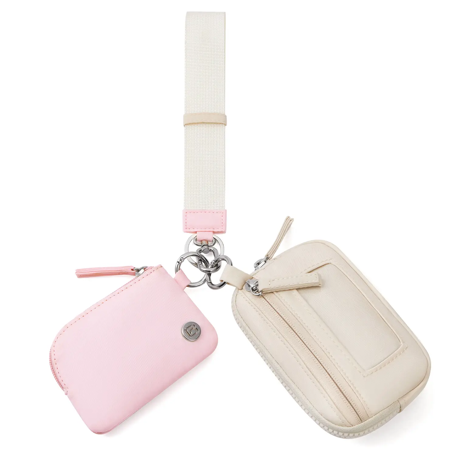 POIUGOYA Dual Pouch Wristlet Wallet Keychain Zipper Clutches with RFID Purse Fashionable Portable Nylon Women's Coin Purse with ID Window Compact Trav