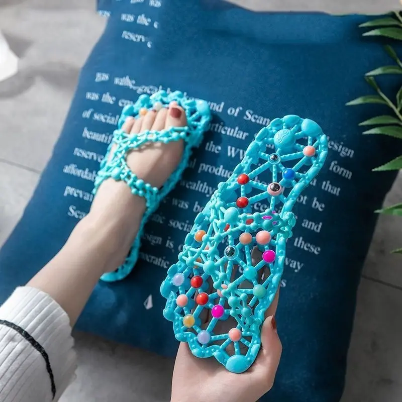 Women's Summer Bathroom Slippers, Footwear, Anti-Slip Indoor Shower Shoes, Breathable Mesh, Foot Massage, Quick-Dry, Leak-Proof, Home Use
