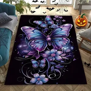 Modern Butterfly Pattern Mat, Butterfly Area Rug, Washable Non-Slip Floor Pad, Durable Polyester Fiber Art Decor for Living Room Kitchen Office Entryway