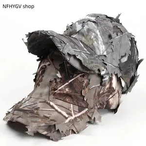 Leaf Camouflage Baseball Cap, 3D Bionic Leaf Camo Duckbill Hat, Jungle Ghillie Style Soft Brim Sun Hat for Hunting and Outdoor Training