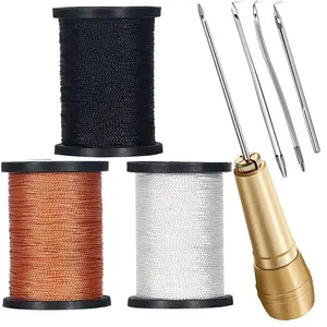 3 Rolls Heavy Duty Nylon Thread and Sewing Awl Kit, Upholstery Leather Repair Sewing Tools for Shoes, Sofa, DIY Crafts