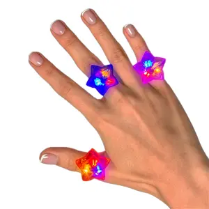 212 MAIN 24-Pack Assorted Star-Shaped Gem Rings - Festival Accessories, Blinking Lights, LED Modes, 1.5x2 in, Assorted Colors, Unisex Fit, Festive Party Bag Fillers & Gifts