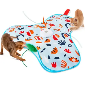 Hide and Seek Cat Toys, in-The-Cover Unpredicatable Moving Feather, Interactive Kitten Wand Toy, Automatic Chargeable Cat Toy, Indoor Exercise Kicker for All Breeds, Floral Cover
