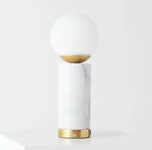 Brightech Aspen LED Table Lamp - USB Port Bedside Reading & Desk Lamp with Ambient Lighting - Marble Finish Globe Shade