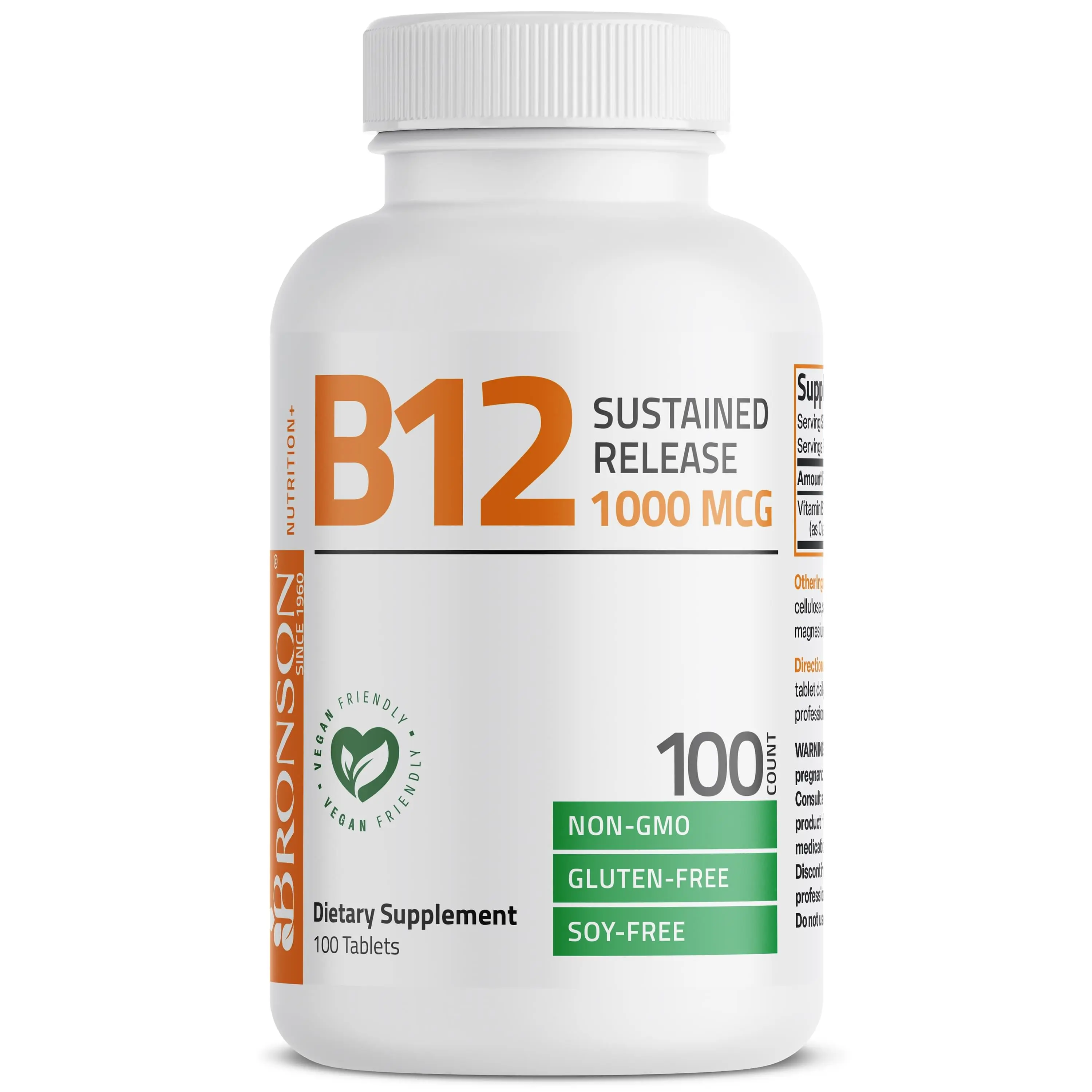 Bronson Vitamin B12 1000 mcg (B12 Vitamin As Cyanocobalamin) Sustained Release Premium Non GMO Tablets Supports Nervous System, Healthy Brain Function and Energy Production Healthcare Fitness
