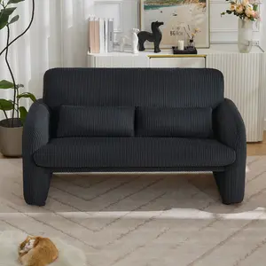 56'' Corduroy Loveseat Sofa, 2 Seater Love Seat Couch for Small Space, Comfy Upholstered Modern Leisure Loveseat Couches with Lumbar Pillows for Bedroom, Office, Living Room, White