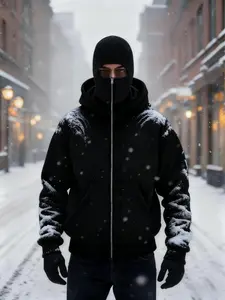 Edgy Dark Techwear Full-Zip Hoodie with Double Hood & Face Mask | Winter Snow-Proof, Street Style Essential for Urban Fashionistas | Unique Design, Cozy Warmth, Perfect for TikTok Trendsetters & Outdoor Enthusiasts