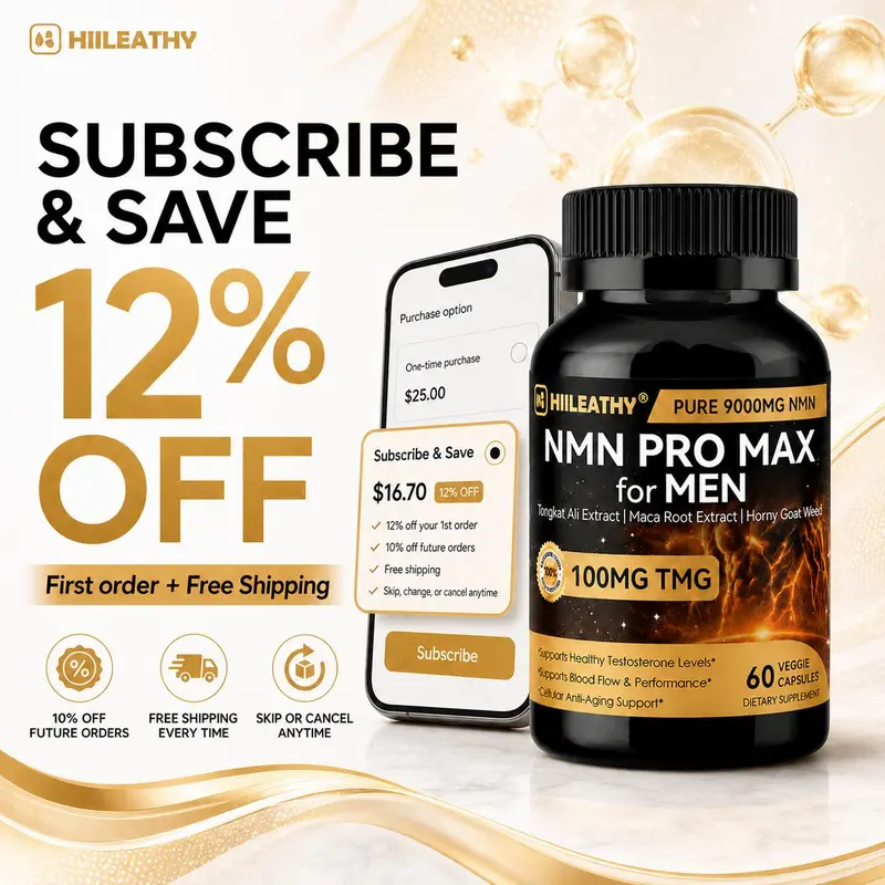 【12% OFFF】HIILEATHY NMN Pro Max Dietary Supplement with NMN, TMG, Zinc & Quercetin, Energy Metabolism & Antioxidant Support, 60 Veggie Capsules