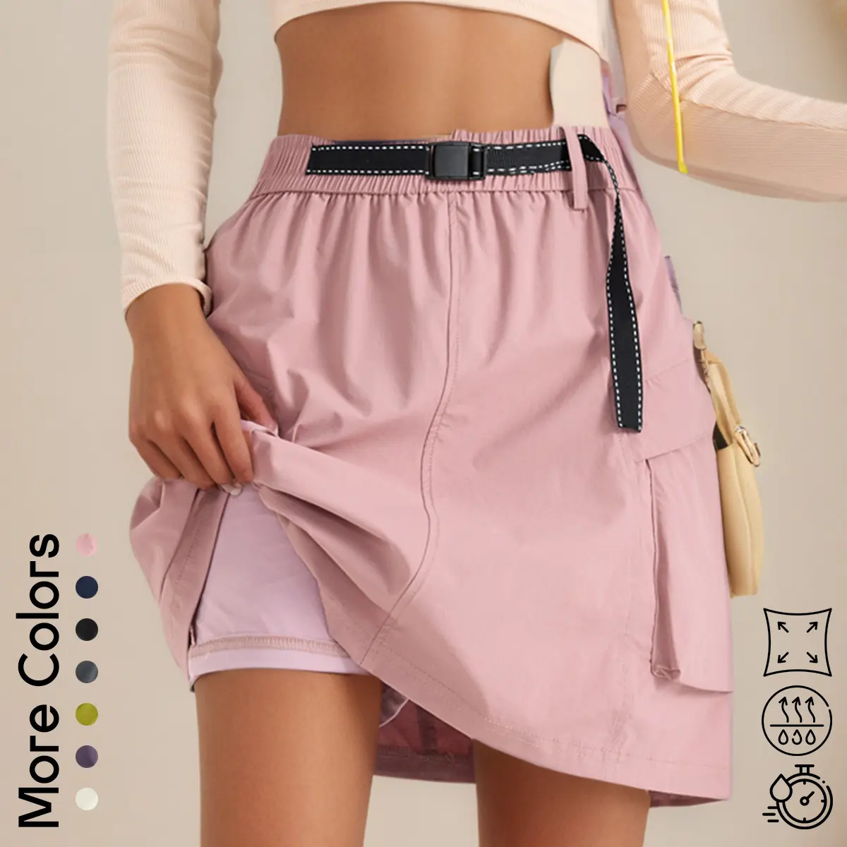 Women's Outdoor Cargo Skort 2-in-1 Athletic Hiking Skirt with Pockets High Waisted Stretchy Golf Cycling Shorts Dopamine Colors