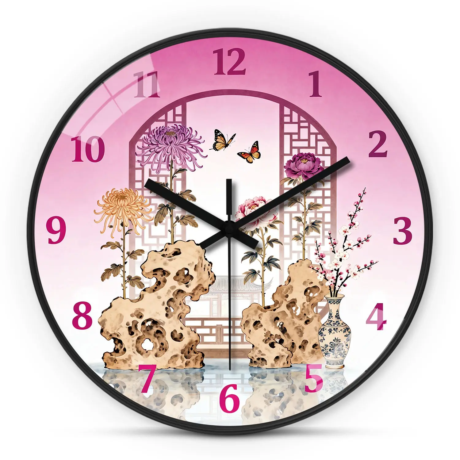 Chinese Classical Mountain Screen Clock, 8-12 Inch Round Silent Non-Ticking Wall Clock, Aa Battery Powered, Ideal Gift for Mother's Day