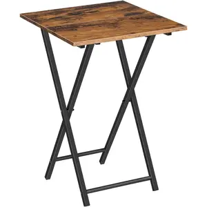 Folding TV Tray Table, Wooden TV Tray, Portable Sofa Side Table, Industrial Snack Table End Table for Small Spaces, Space-Saving, Easy to Install and Fold, Rustic Brown and Black