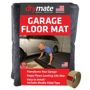 Drymate Garage Floor Mat, Protects Surfaces, Transforms Garage, Absorbent, Waterproof, Durable (USA Made)(Includes Double Sided Tape)