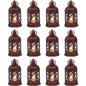 12-Pcs Mini Lanterns, Small Candle Lanterns Decorative, LED  Light Lantern Ramadan Decorations, Hanging Lantern, Centerpiece for Wedding Table,  Included(Rose )