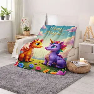 Cute Dragon and Unicorn Print Soft Plush Blanket for Kids Bedroom Decor and Cozy Naptime Use  Perfect Gift for Baby Shower  Toddlers  Birthday Celebrations  Christmas Presents  and Children's Special Occasions  Ideal for Spring and Summer Outdoor or