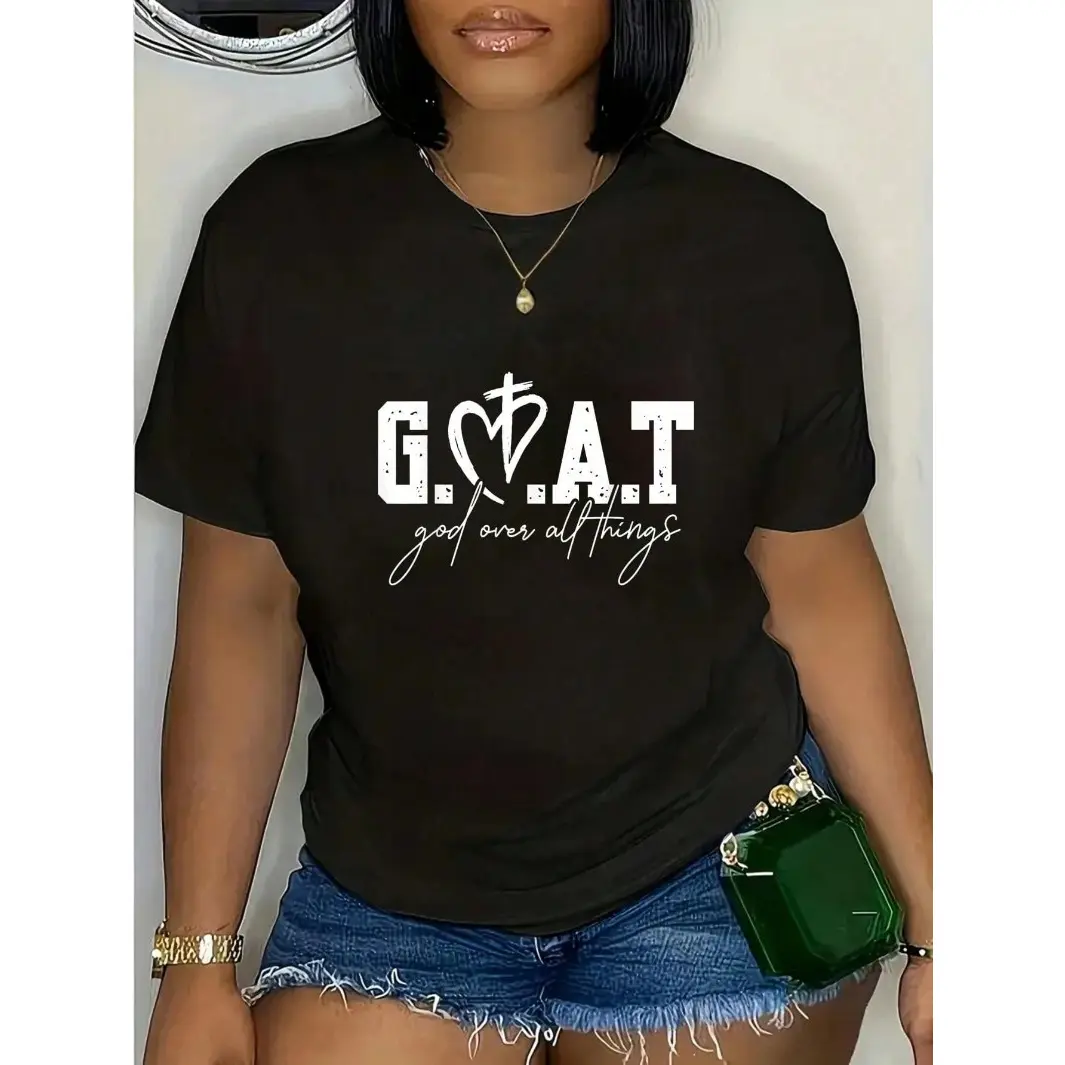 GOAT God Over All Things Graphic Tee Mens Short Sleeve Crewneck Streetwear Soft Cotton Casual Faith Shirt for Everyday Layering