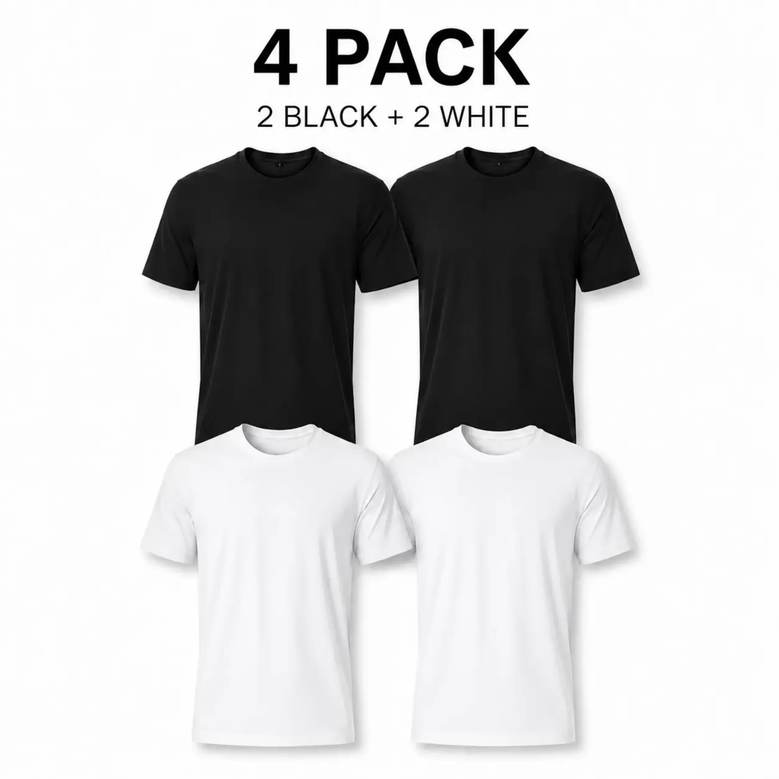 4-Pack $18.99 Men's T-Shirts, Cotton Blend Crew Neck Tees in 2 Black & 2 White, Plain Short Sleeve Comfy Athletic Undershirts for Casual Wear,oversize tee, Unisex Menswear Top Womenswear Streetwear Tshirt