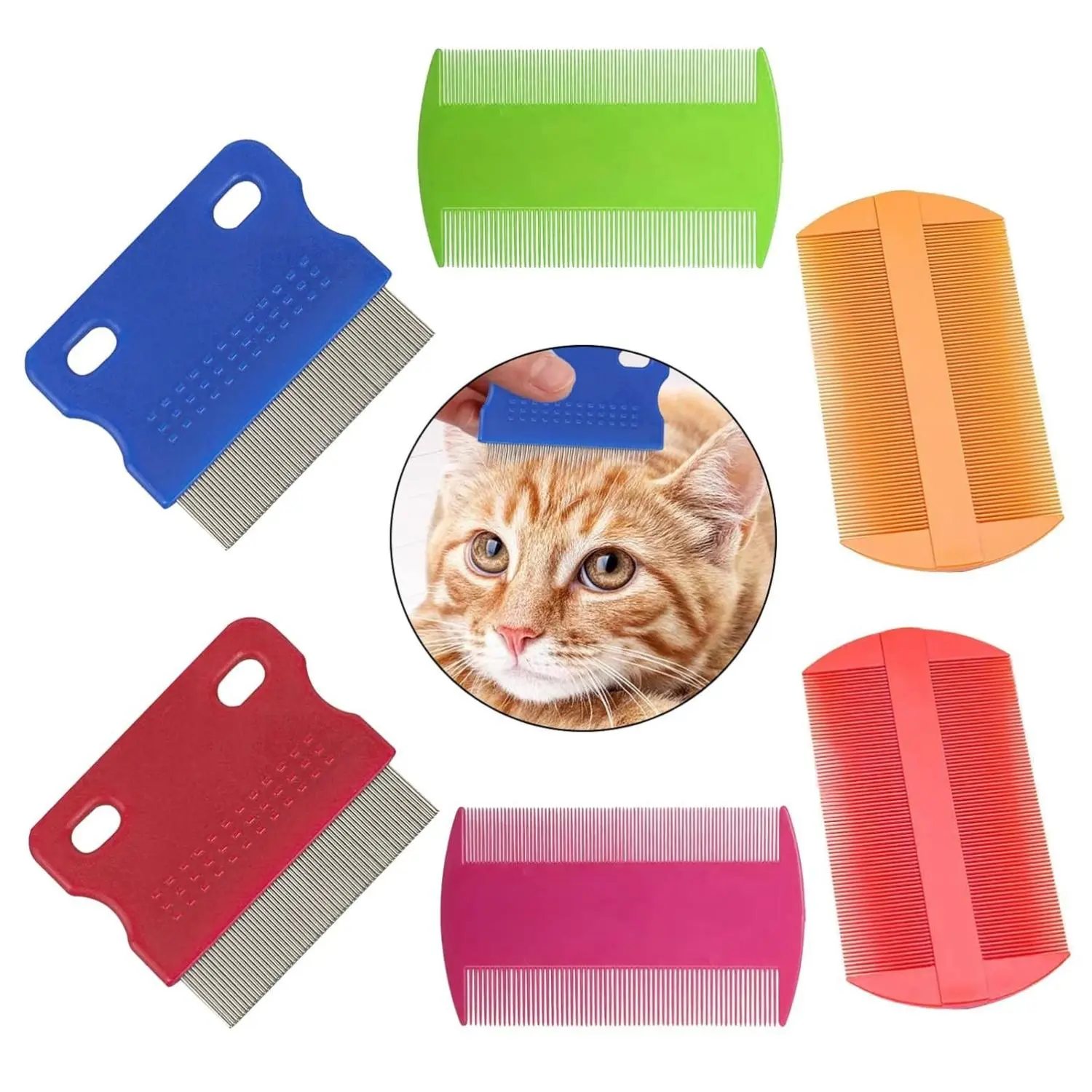 6 Pcs Pet Grooming Plastic Bristle Brush Combs for Dogs & Cats - Non-Scratch, Fur Release, De-Matting, Dandruff & Stain Removing, Massaging Tools (Random Color), De-Matting Comb Combs