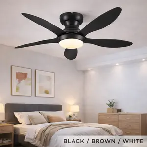 【Clearance Sale】46" Low Profile Ceiling Fan with Light, Quiet DC Motor, Remote & APP, 6 Speeds, Dimmable LED, Black Modern Flush Mount Fan-8901