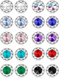 10 Pairs Rhinestone Earrings Crystal Halo Stud Earrings for Dance Competitions Stage Opera Performance Wedding Party Multicolor Earrings Jewelry for Women Round Shaped 15mm