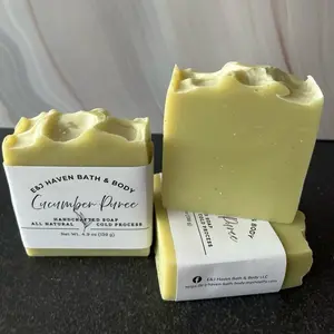 E&J Haven Bath & Body Cucumber Puree Handcrafted Cold Process Soap 4.9 oz All Natural Skin Care