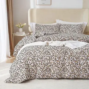 Black Brown Leopard Print Comforter Set Twin XL Size Soft Wildlife Animal Print Comforter Men Bedding Set with 2 Pillowcases for All-Twin XL Size
